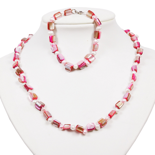 Armkette + Halskette 6983 - Süßwasserperlen & Muscheln - zum Schließen ins Bild klicken